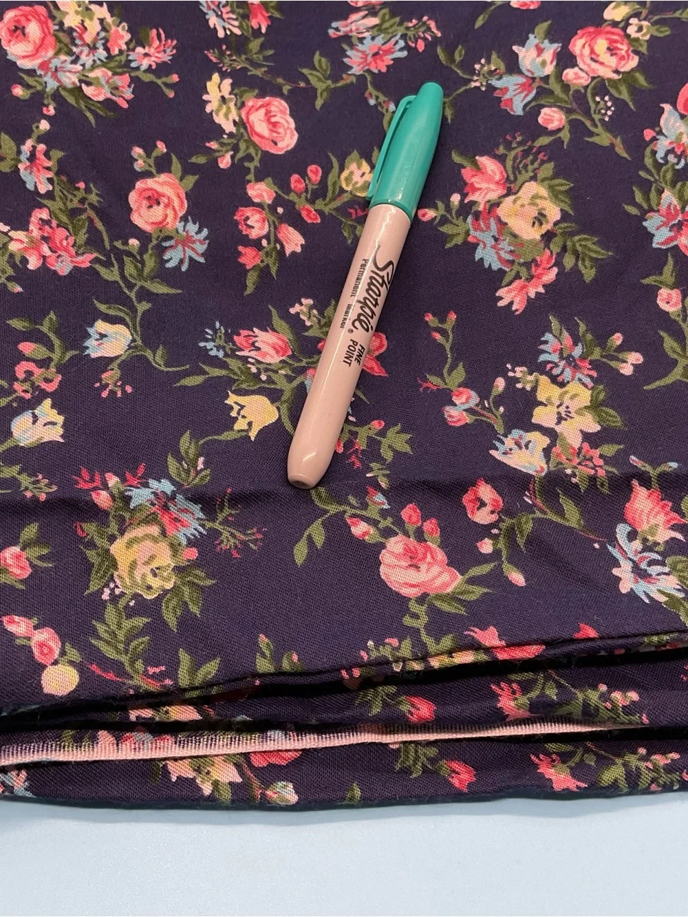 Navy Floral Cotton Blend Fabric 4 Yards 60 inches Wide